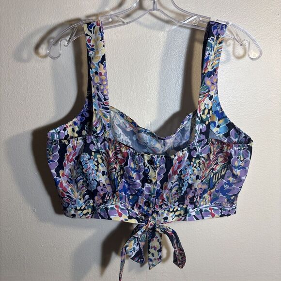 AQUA Multi-Color Floral Crop Sleeveless Tank Top Back Button Tie Women's XL - Picture 6 of 14